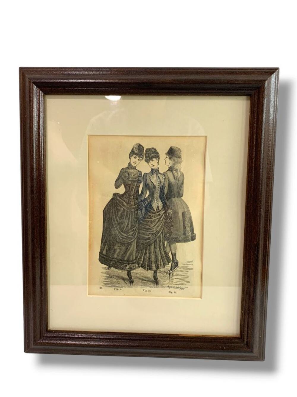 Vintage Framed Fashion Plate Victorian Women Ice Skating 14.1" x 12.1"